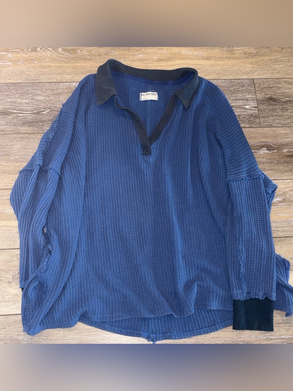 We The Free Navy Waffle-Knit V-Neck Top